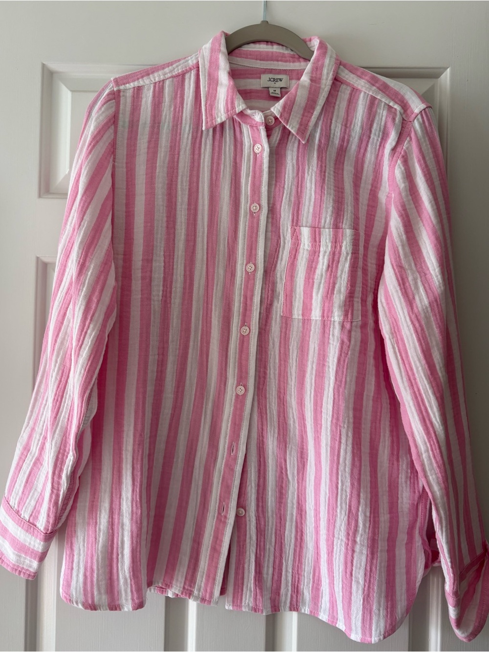J. Crew Factory Pink and White Striped Button-Down gauze Shirt